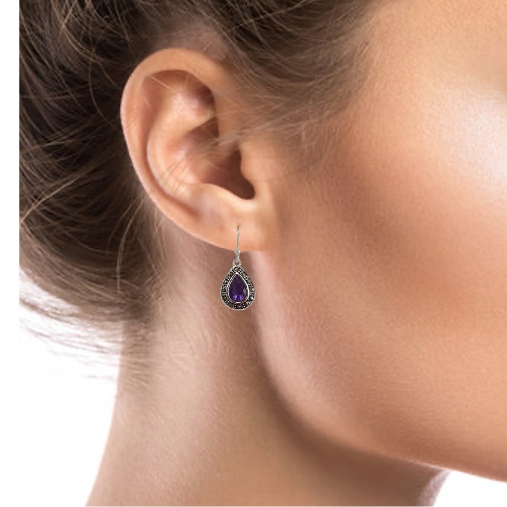 Purple Gemstone Teardrop Earrings